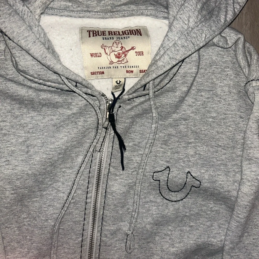 True Religion Logo Zip Up Hoodie Size XL Grey